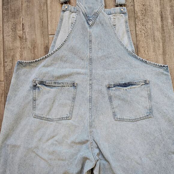 Juicy Couture Wide Leg Denim Overalls Womens 3X Light Wash Raw Hem Logo Retro - Picture 10 of 14